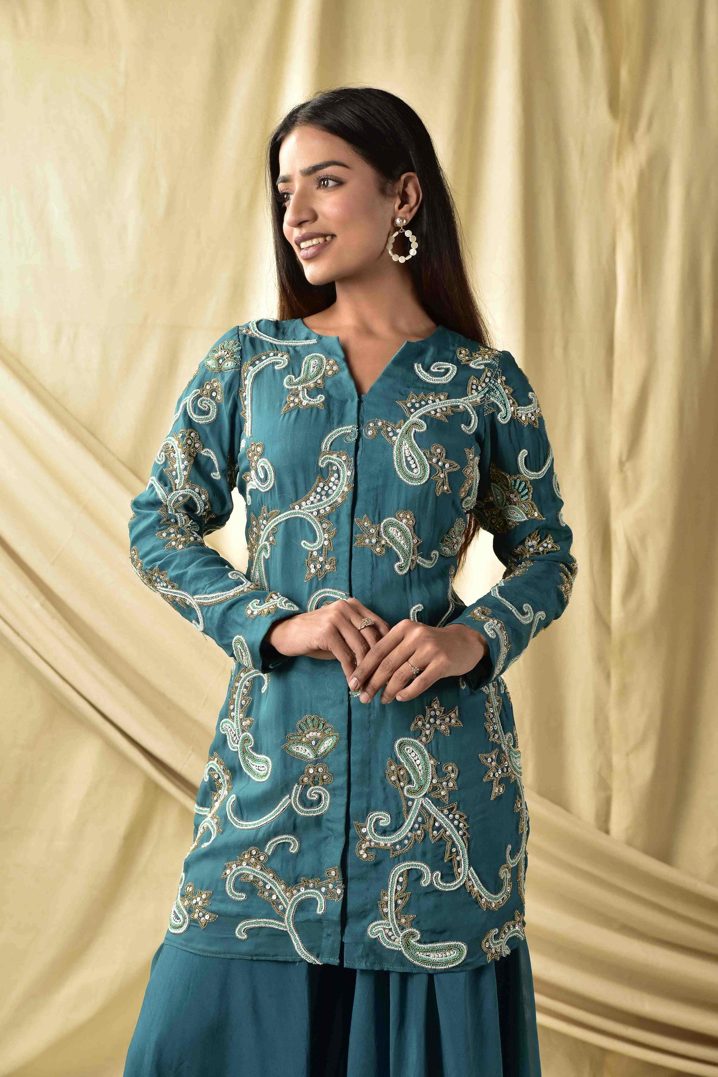 Rama Green Peplum Kurta and Plazzao Set