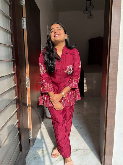Maroon Baghicha Co-ord Set