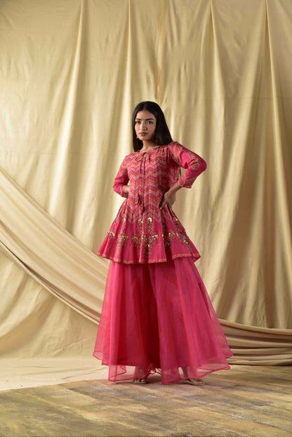 Fushia Pink Short kali Peplum and Plazzao set