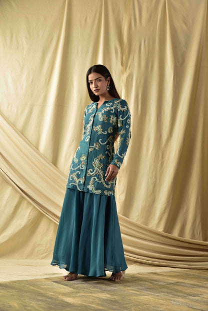 Rama Green  Peplum Kurta and Plazzao Set