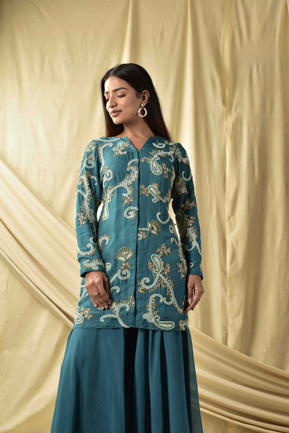 Rama Green  Peplum Kurta and Plazzao Set