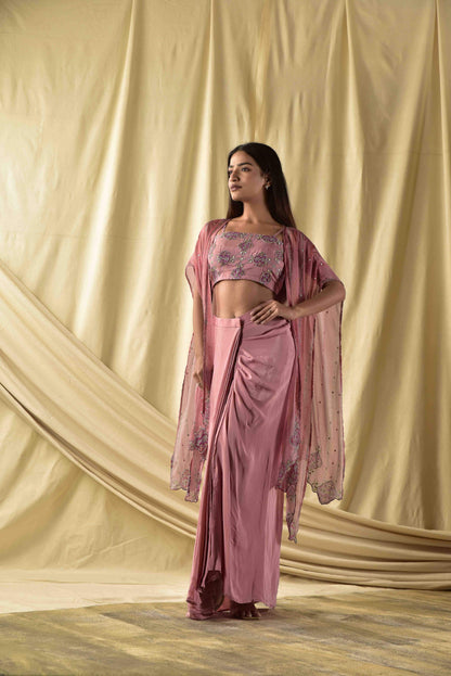 Mauve Pink  Shrug and Draped Skirt Set
