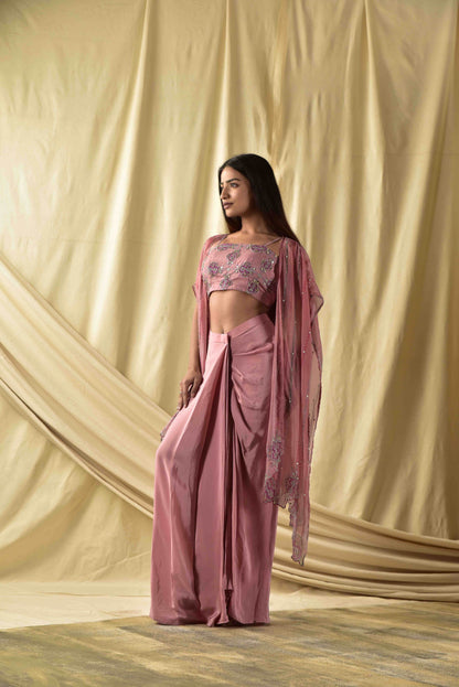 Mauve Pink  Shrug and Draped Skirt Set