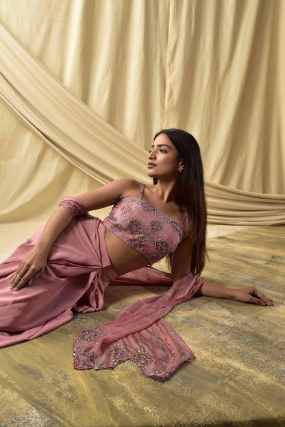 Mauve Pink  Shrug and Draped Skirt Set