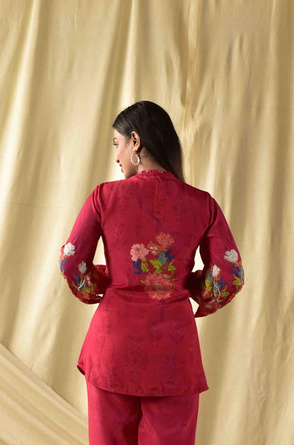 Cherry Red Floral  Jaal Co-ord Set