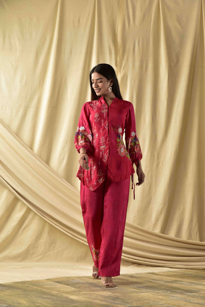 Cherry Red Floral  Jaal Co-ord Set