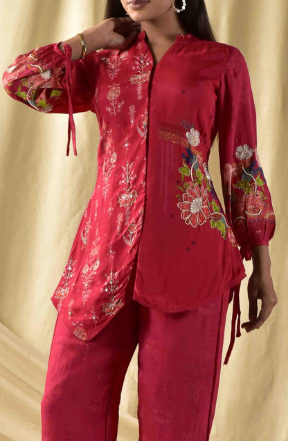 Cherry Red Floral  Jaal Co-ord Set