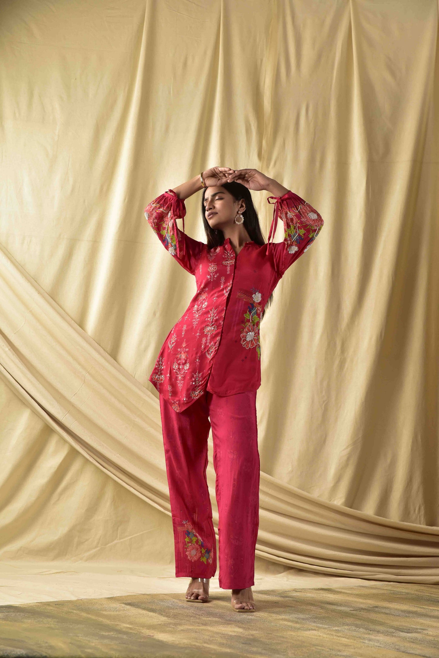 Cherry Red Floral  Jaal Co-ord Set