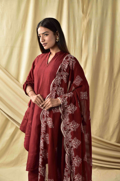 Maroon Heavy embroidered Dupatta