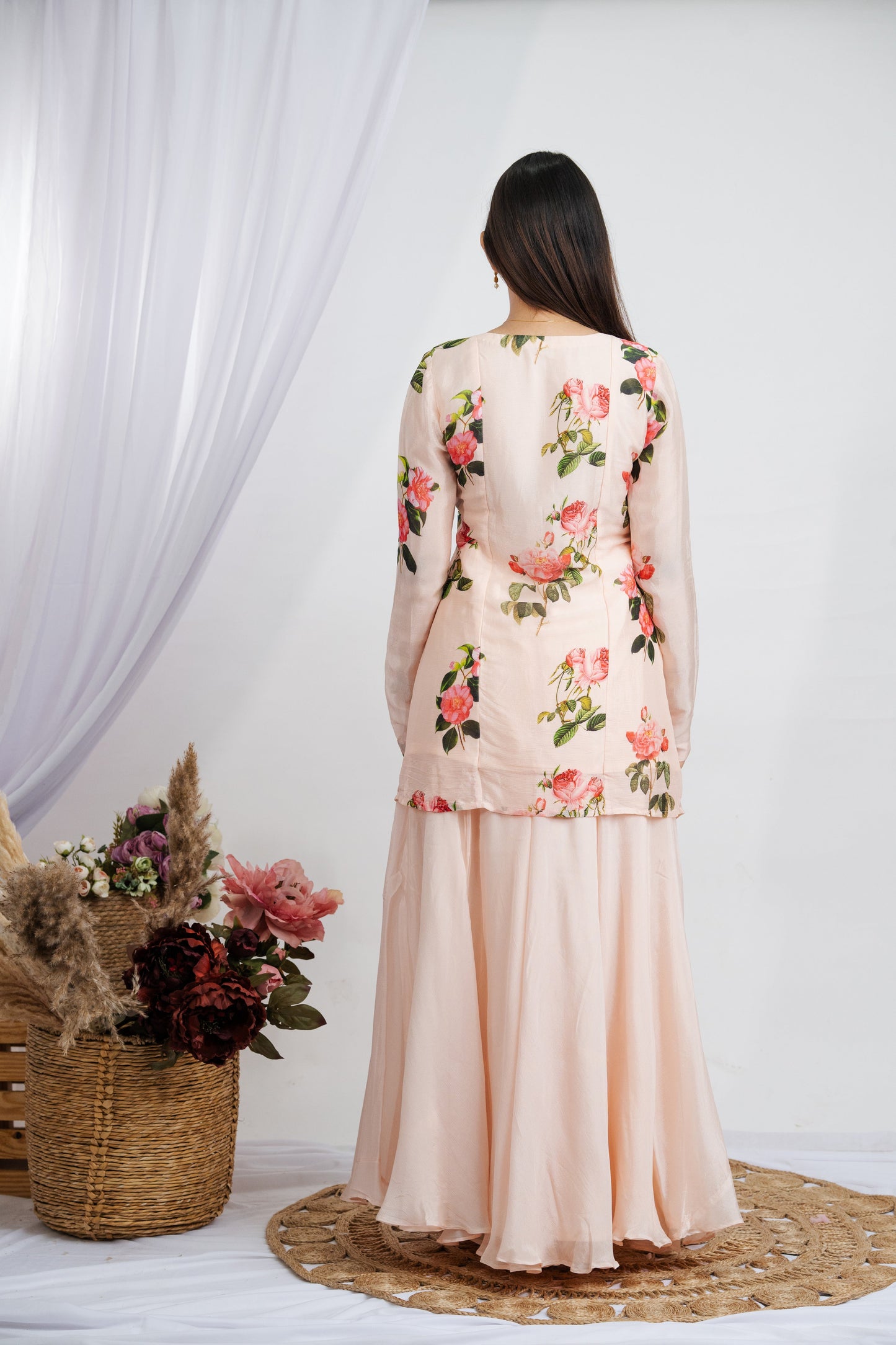 Creame Gulab Peplum Plazzao Set