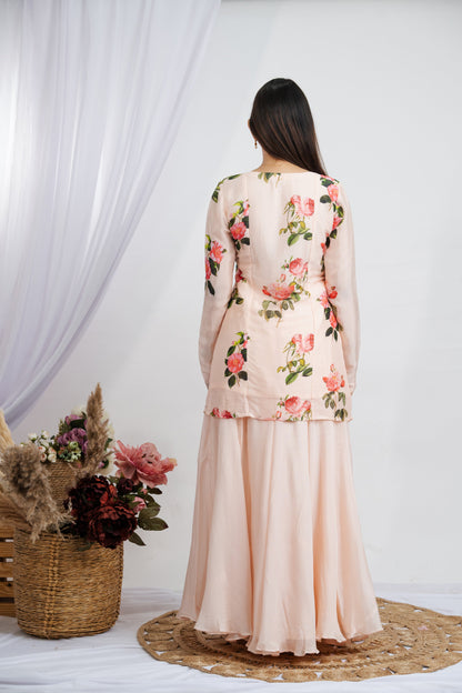Creame Gulab Peplum Plazzao Set