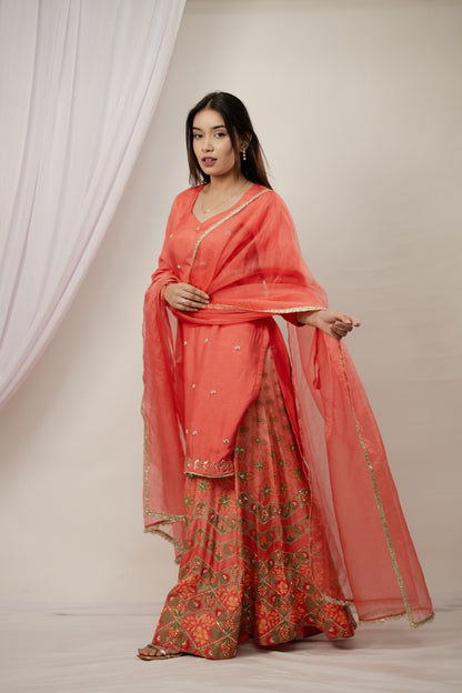 Coral Ombre Sharara Suit Set