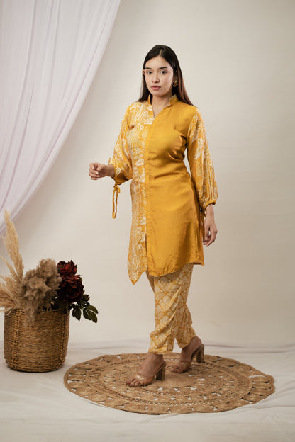 Mustard Asyymetrical Kurta Set
