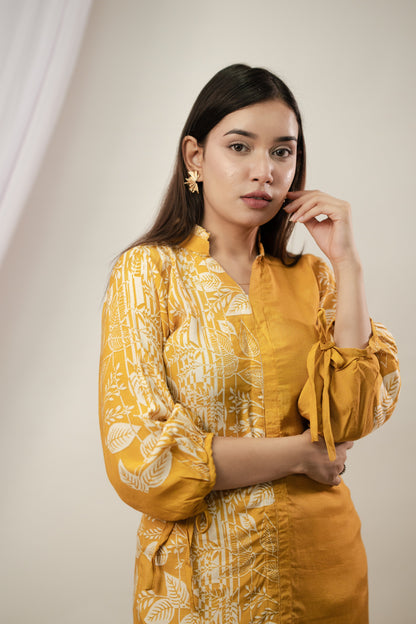 Mustard Asyymetrical Kurta Set