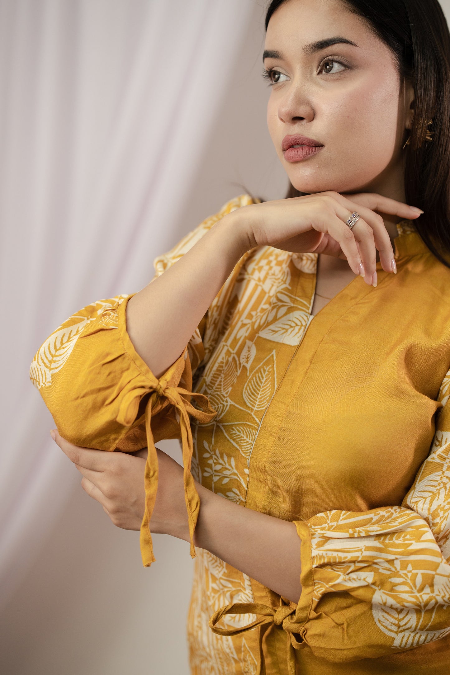 Mustard Asyymetrical Kurta Set
