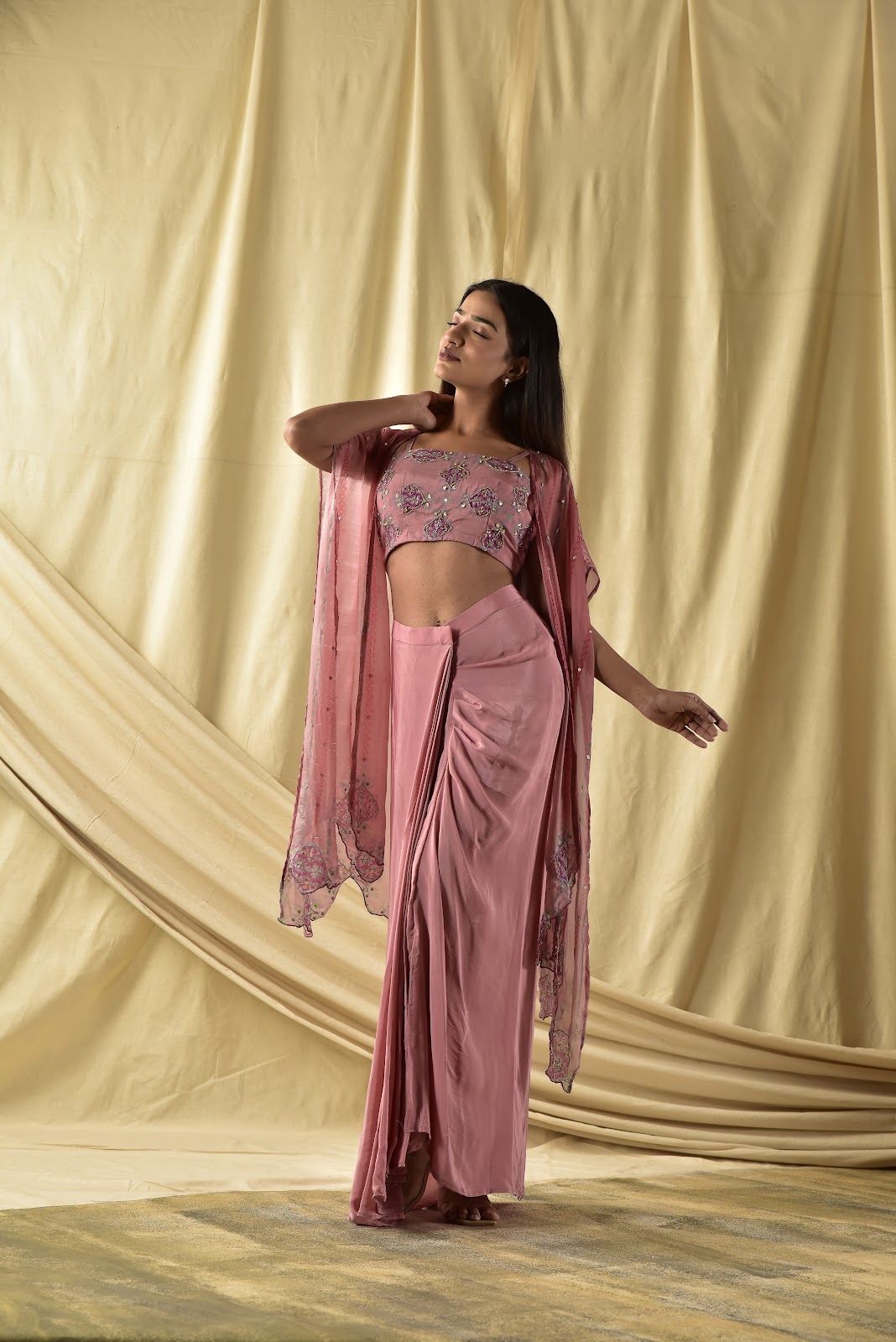 Mauve Pink  Shrug and Draped Skirt Set